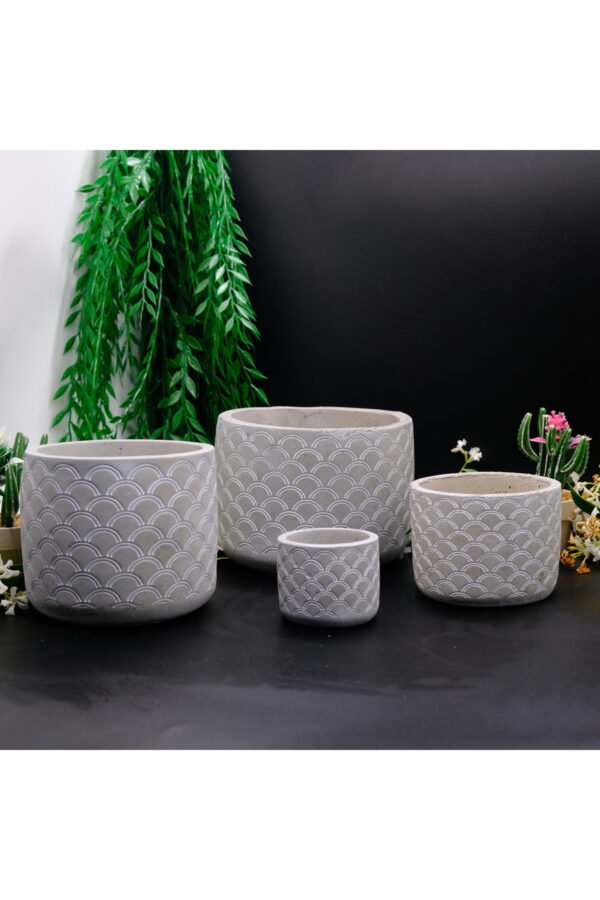 DALGA DESENLİ AHŞAP AYAKLI DEKORATİF SET BETON SAKSI