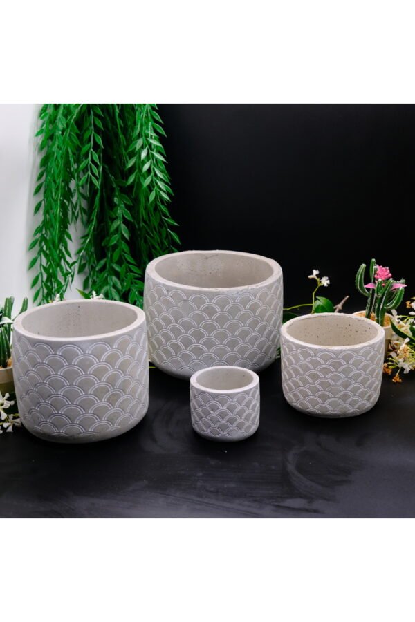 DALGA DESENLİ AHŞAP AYAKLI DEKORATİF SET BETON SAKSI