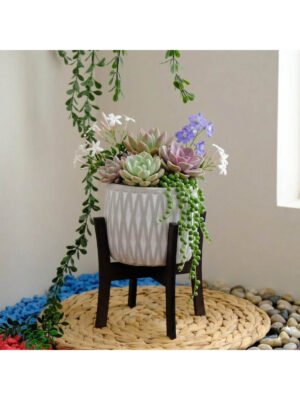 LOTUS DESEN AHŞAP STAND AYAKLI BETON SAKSI