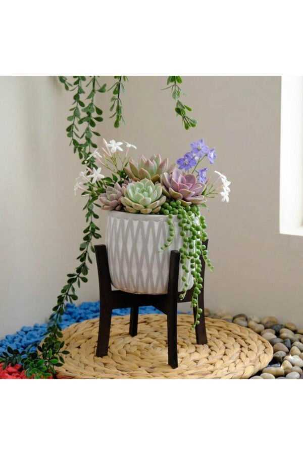 LOTUS DESEN AHŞAP STAND AYAKLI BETON SAKSI