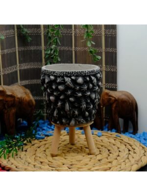 DENİZ KABUKLARI DESENLİ ESKİTME BETON SAKSI